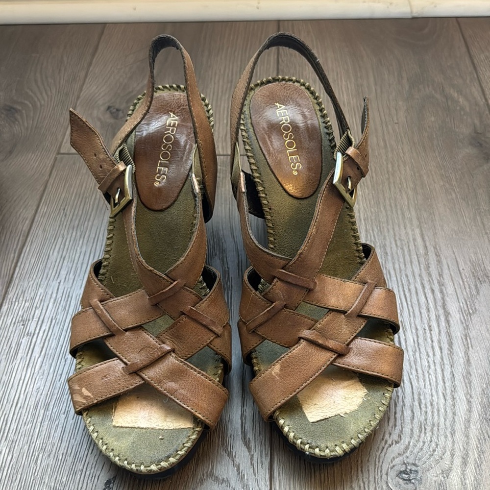 Brown Strappy Sandals with High Heel and Platform Sole